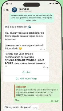 Conversa do Recrubot no WhatsApp