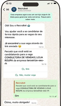 Conversa do Recrubot no WhatsApp