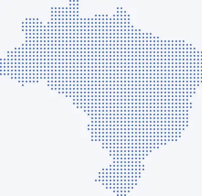 Mapa do Brasil com pontos representando fazendas em diferentes estados