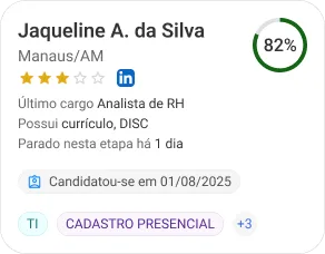 Card de candidato com nota de avaliação, usado no Parecer para o gestor decidir à distância