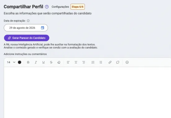 Editor de parecer do candidato com sugestão da IA