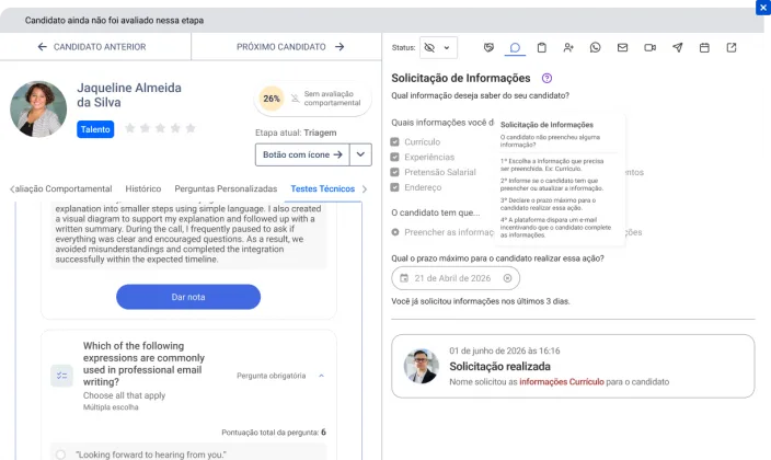 Tela de aprovação de candidatos pelo cliente final