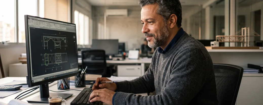 Engenheiro usando a Recrutei no computador
